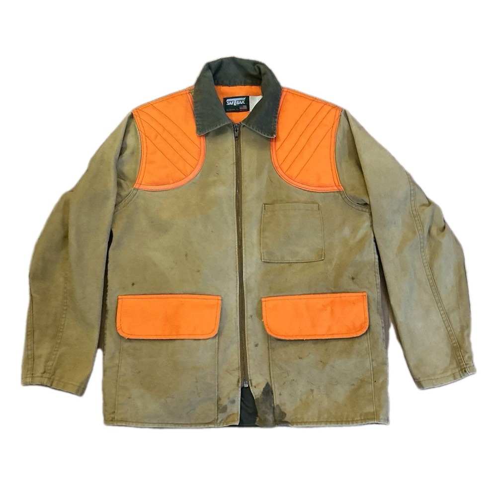 SafTBak Hunting Jacket Mens Sz Medium Brown Tan Canvas Upland Game USA Made *See - Picture 1 of 10